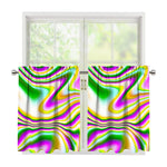 Abstract Holographic Liquid Trippy Print Tier Curtains
