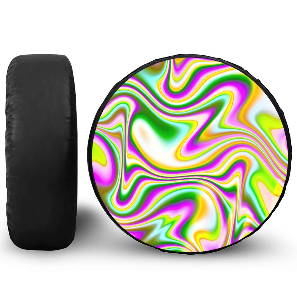 Abstract Holographic Liquid Trippy Print Tire Cover