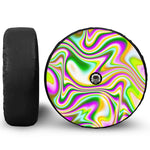 Abstract Holographic Liquid Trippy Print Tire Cover With Camera Hole