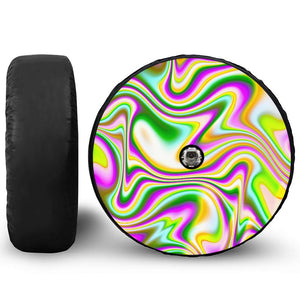 Abstract Holographic Liquid Trippy Print Tire Cover With Camera Hole