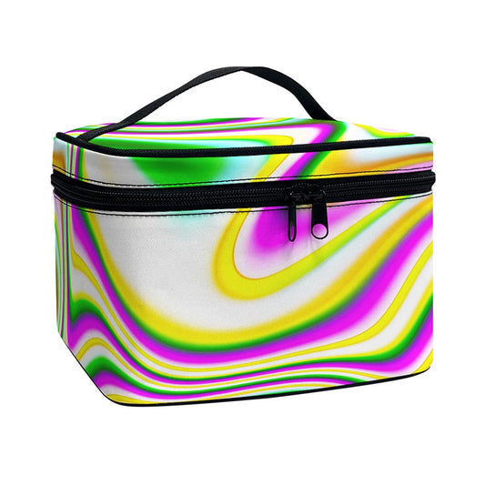 Abstract Holographic Liquid Trippy Print Travel Makeup Bag
