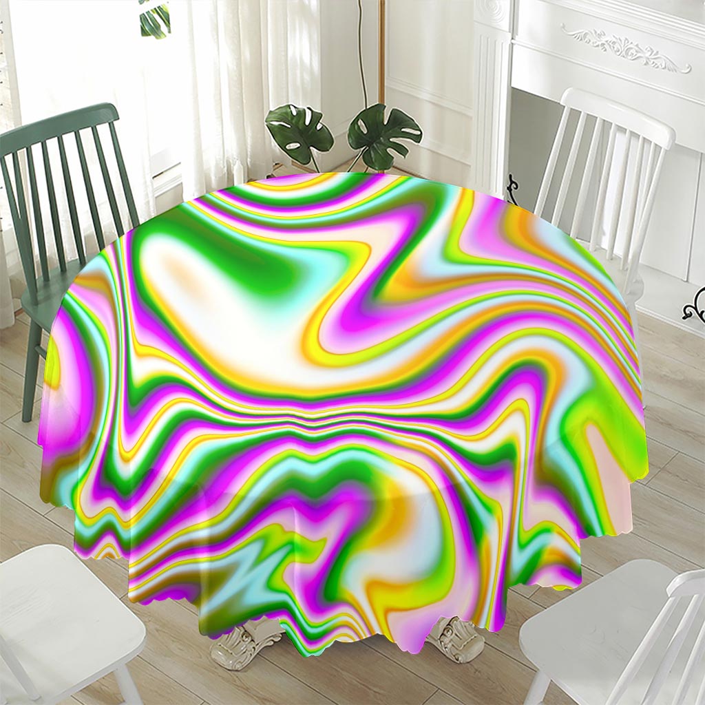 Abstract Holographic Liquid Trippy Print Waterproof Round Tablecloth
