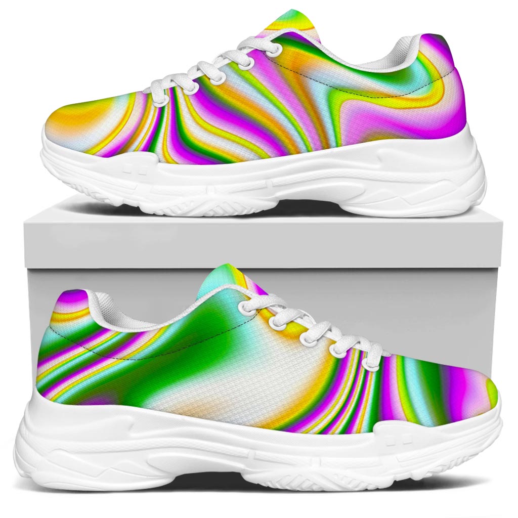 Abstract Holographic Liquid Trippy Print White Chunky Shoes