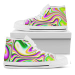 Abstract Holographic Liquid Trippy Print White High Top Sneakers