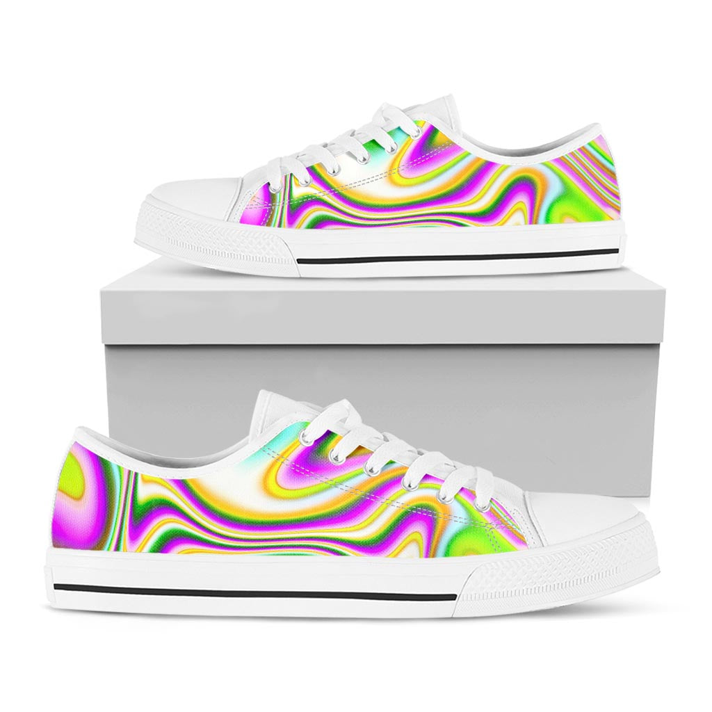 Abstract Holographic Liquid Trippy Print White Low Top Sneakers