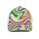 Abstract Holographic Liquid Trippy Print White Mesh Trucker Cap