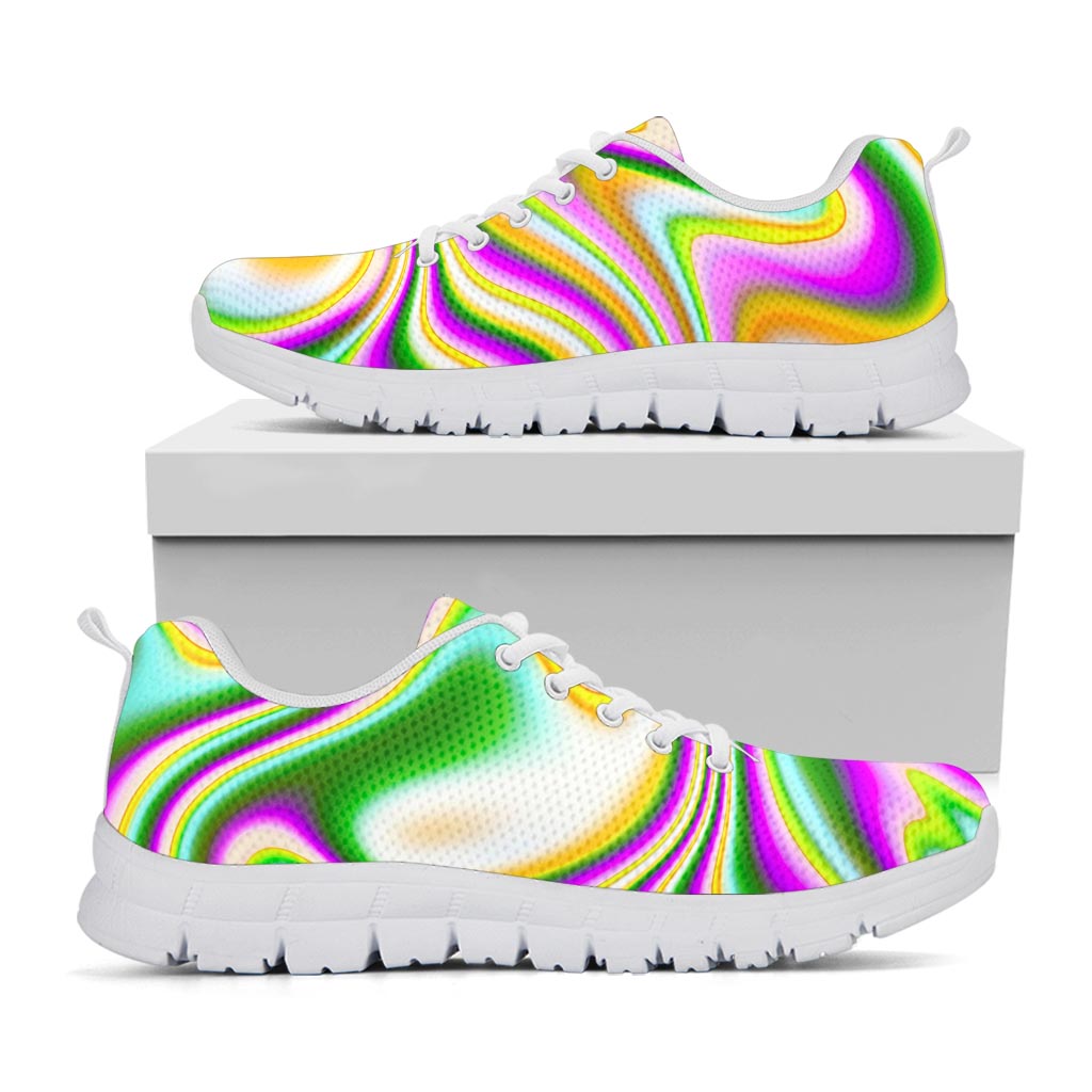 Abstract Holographic Liquid Trippy Print White Running Shoes