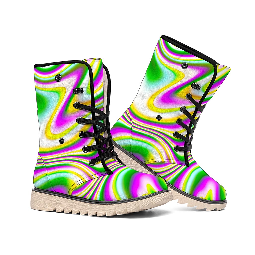 Abstract Holographic Liquid Trippy Print Winter Boots