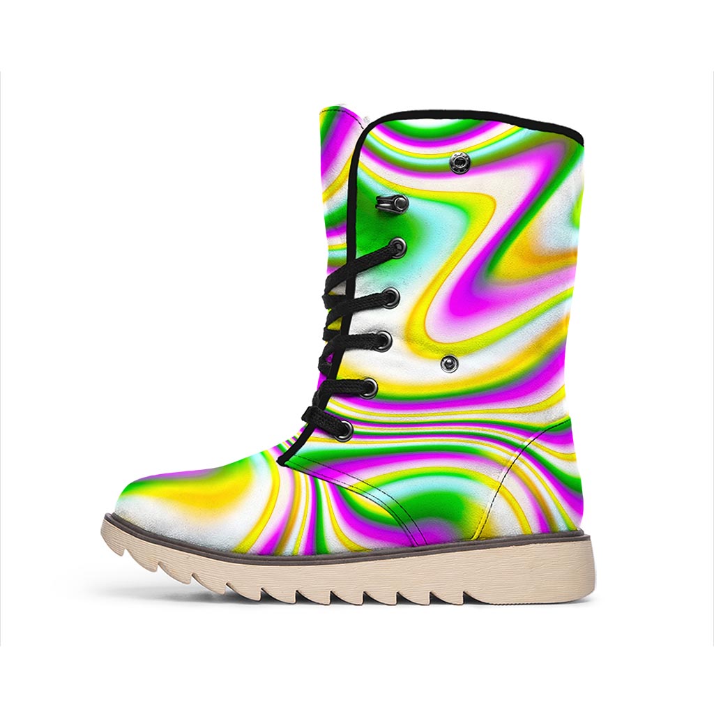 Abstract Holographic Liquid Trippy Print Winter Boots