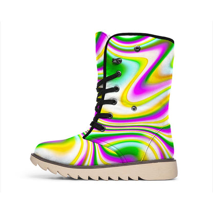 Abstract Holographic Liquid Trippy Print Winter Boots