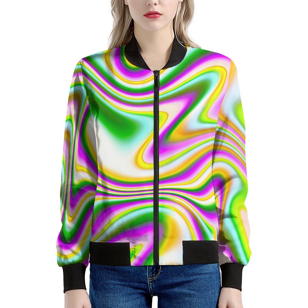 Abstract Holographic Liquid Trippy Print Women's Bomber Jacket