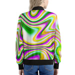 Abstract Holographic Liquid Trippy Print Women's Bomber Jacket