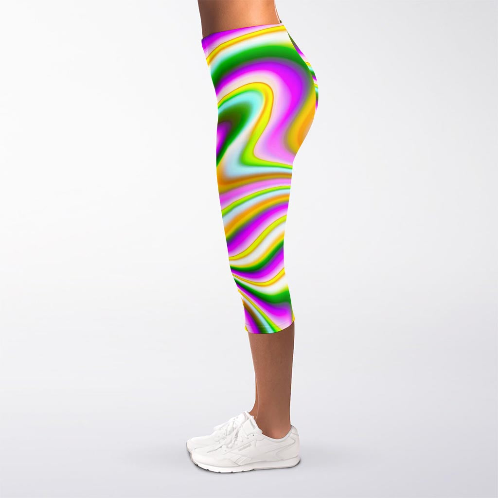 Abstract Holographic Liquid Trippy Print Women's Capri Leggings