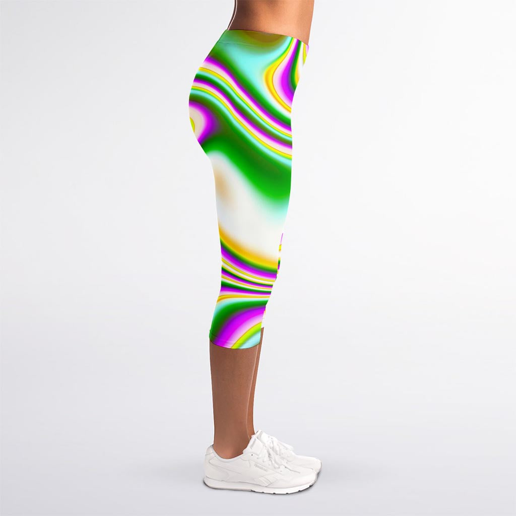 Abstract Holographic Liquid Trippy Print Women's Capri Leggings
