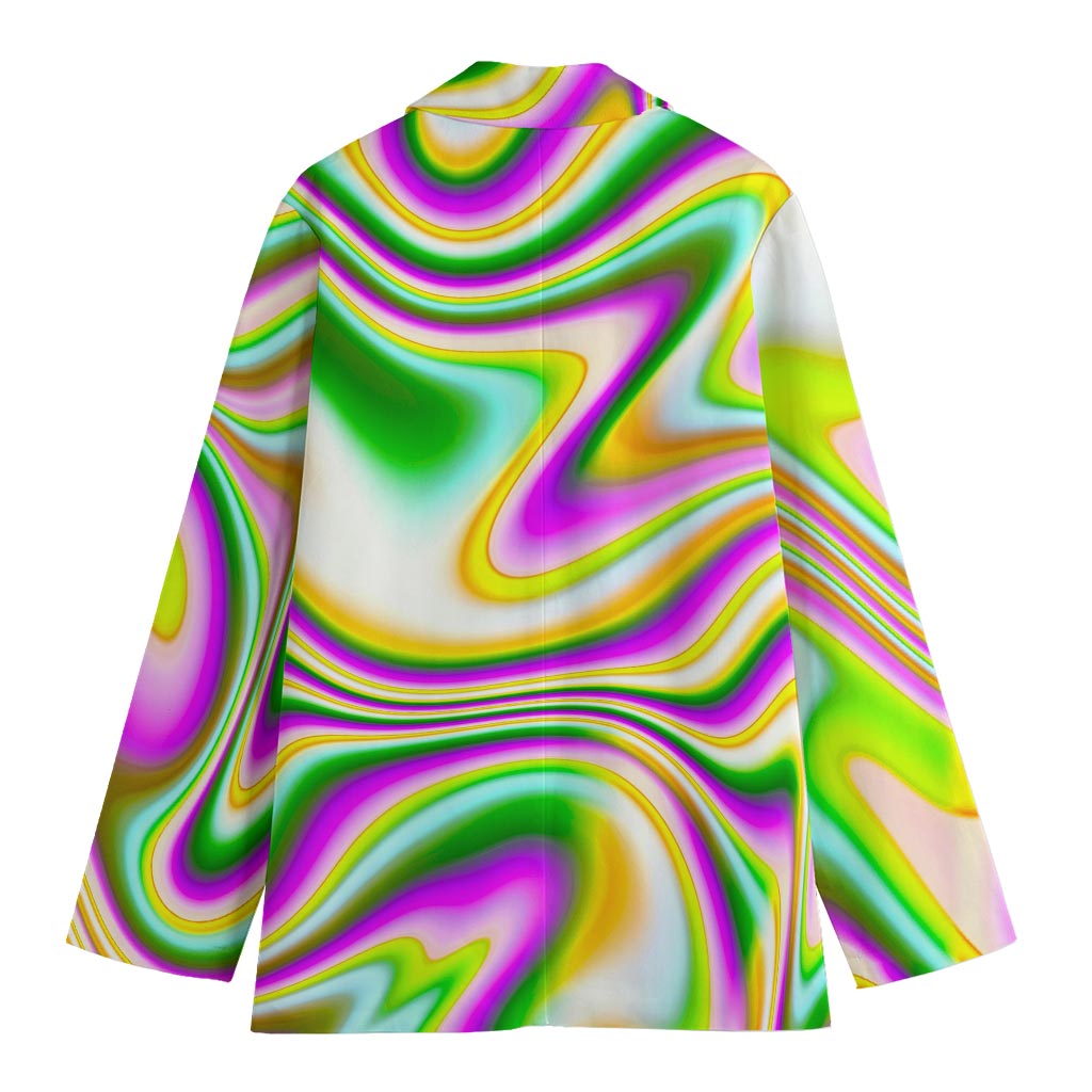 Abstract Holographic Liquid Trippy Print Women's Cotton Blazer