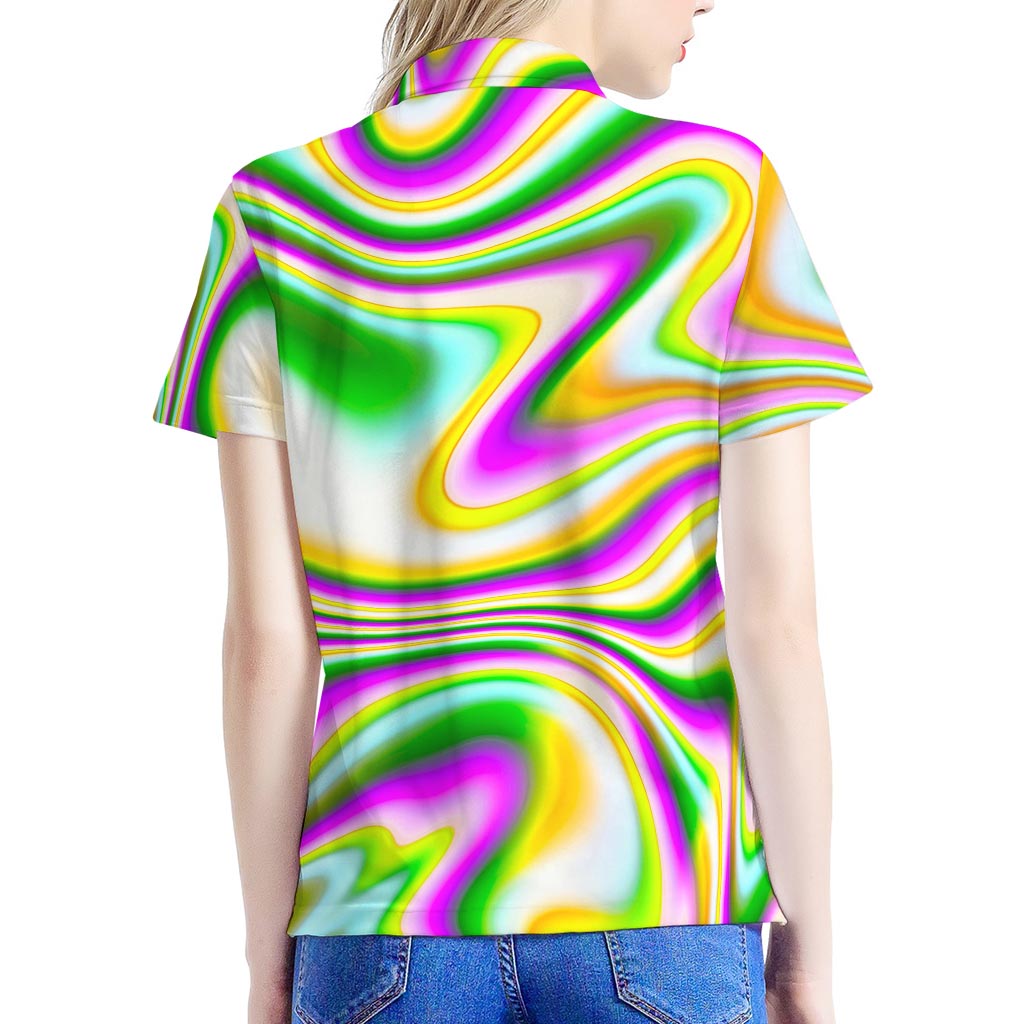 Abstract Holographic Liquid Trippy Print Women's Polo Shirt