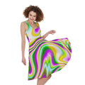 Abstract Holographic Liquid Trippy Print Sleeveless Knee Length Dress