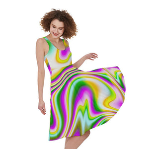 Abstract Holographic Liquid Trippy Print Women's Sleeveless Dress