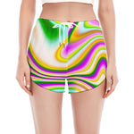 Abstract Holographic Liquid Trippy Print Women's Split Running Shorts
