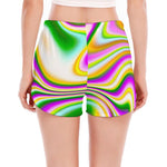 Abstract Holographic Liquid Trippy Print Women's Split Running Shorts
