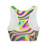 Abstract Holographic Liquid Trippy Print Women's Sports Bra