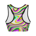 Abstract Holographic Liquid Trippy Print Women's Sports Bra