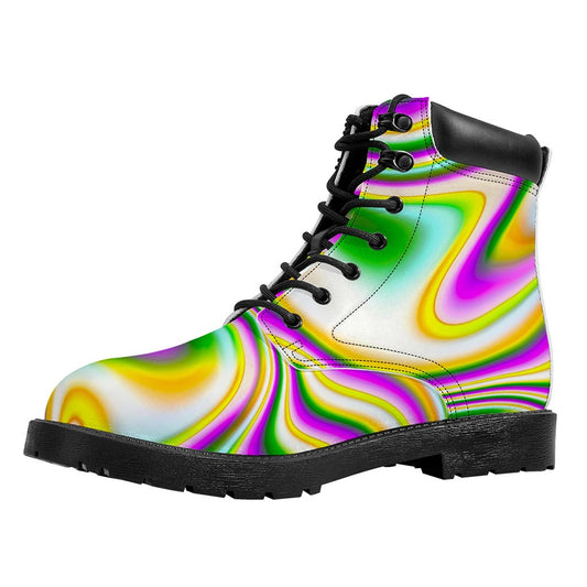 Abstract Holographic Liquid Trippy Print Work Boots
