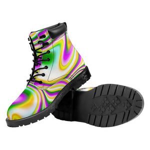 Abstract Holographic Liquid Trippy Print Work Boots