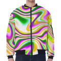 Abstract Holographic Liquid Trippy Print Zip Sleeve Bomber Jacket