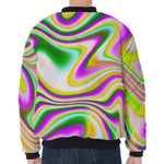 Abstract Holographic Liquid Trippy Print Zip Sleeve Bomber Jacket