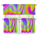 Abstract Holographic Trippy Print 3 Piece Kitchen Curtains