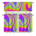 Abstract Holographic Trippy Print 3 Piece Kitchen Curtains