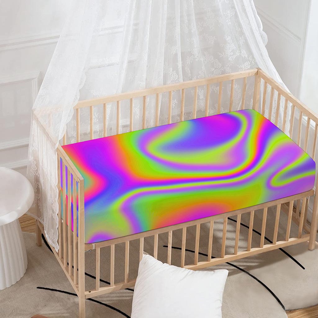 Abstract Holographic Trippy Print Baby Crib Sheet