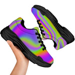 Abstract Holographic Trippy Print Black Chunky Shoes