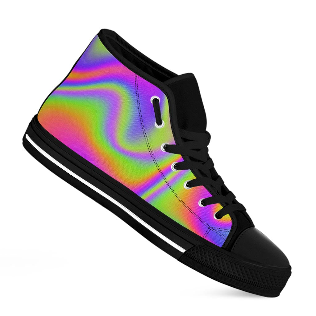 Abstract Holographic Trippy Print Black High Top Sneakers