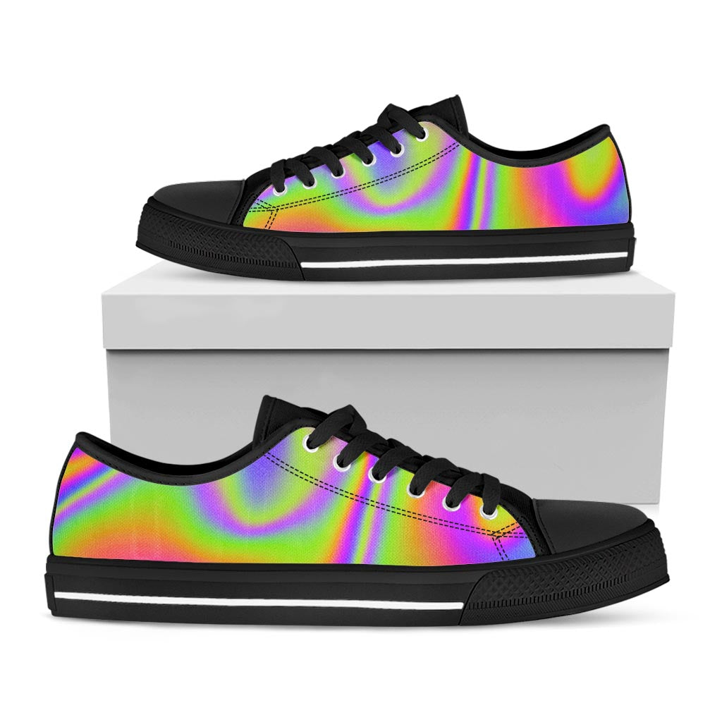 Abstract Holographic Trippy Print Black Low Top Sneakers