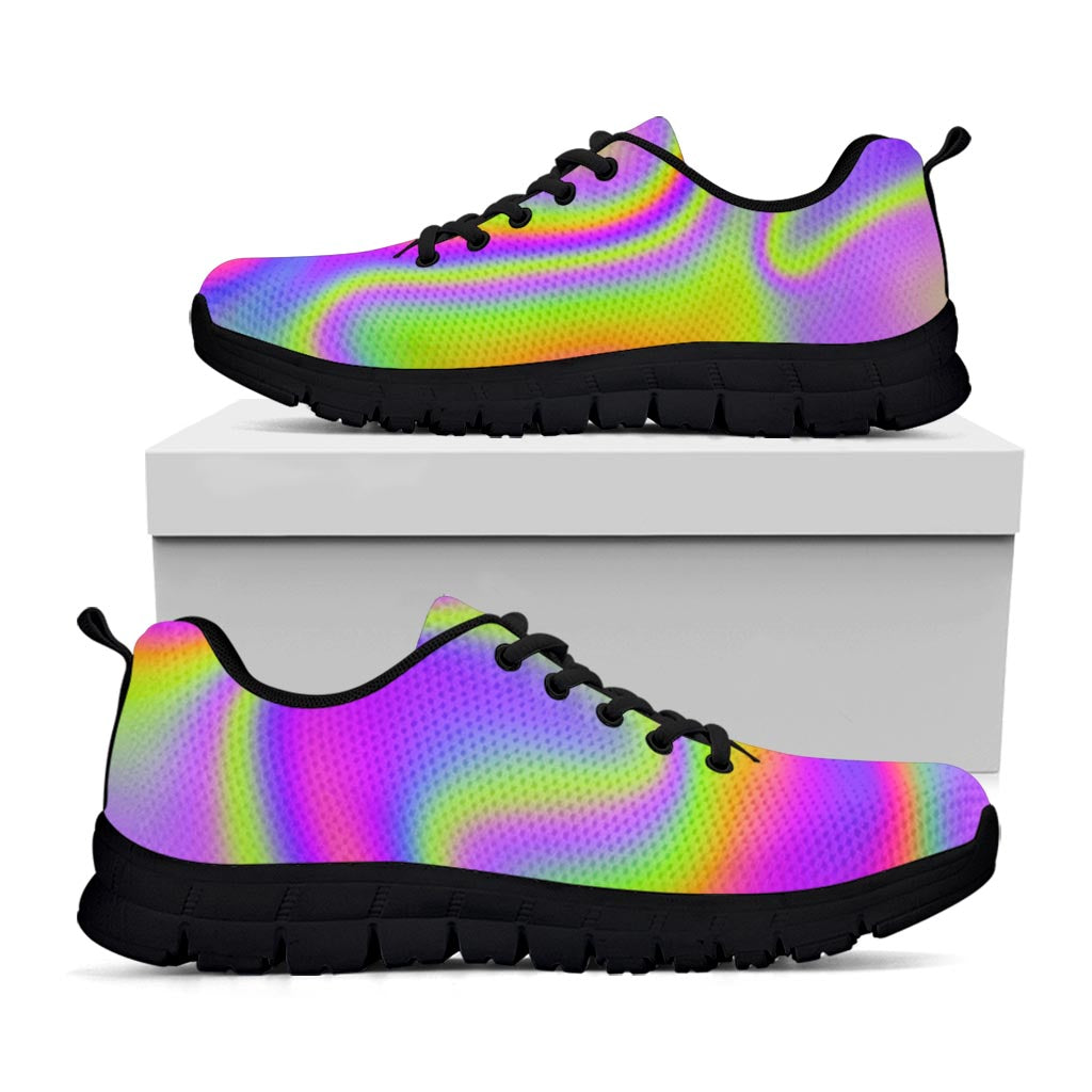 Abstract Holographic Trippy Print Black Running Shoes