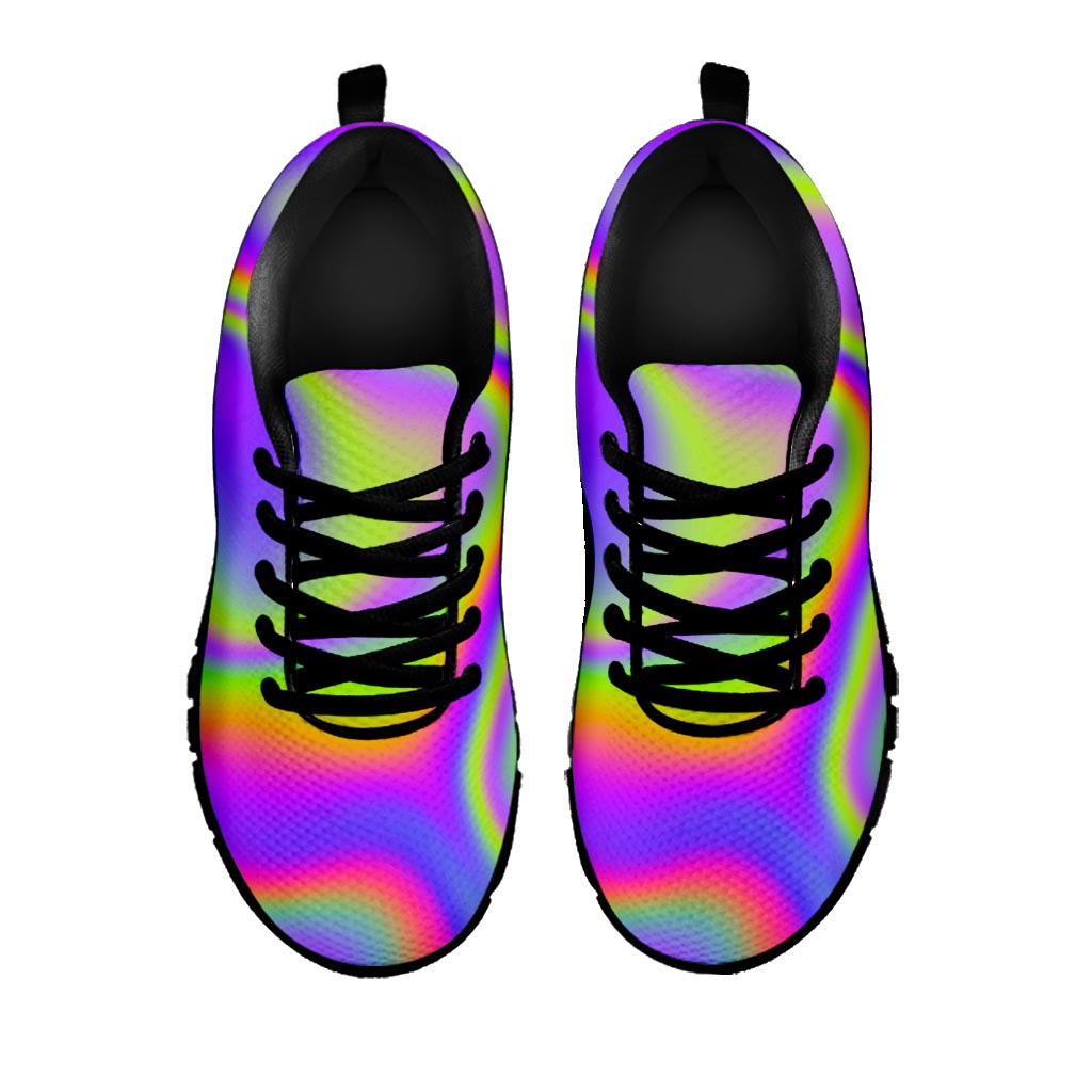 Abstract Holographic Trippy Print Black Running Shoes