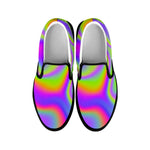 Abstract Holographic Trippy Print Black Slip On Sneakers