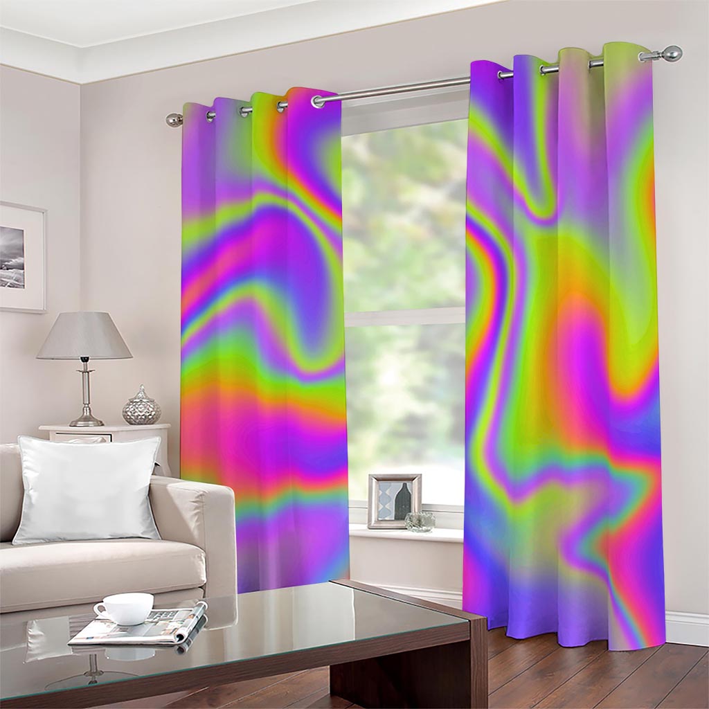 Abstract Holographic Trippy Print Blackout Grommet Curtains