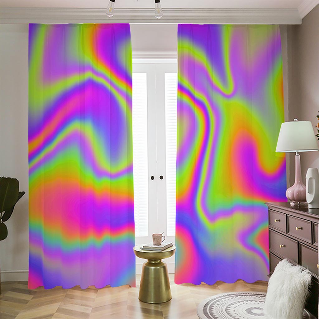 Abstract Holographic Trippy Print Blackout Pencil Pleat Curtains