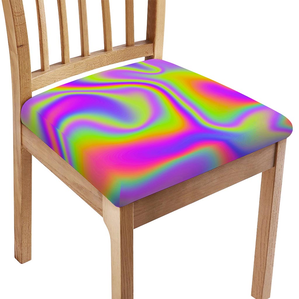 Abstract Holographic Trippy Print Chair Cushion Cover