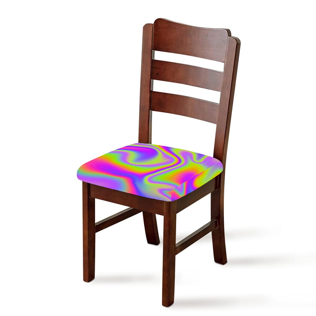 Abstract Holographic Trippy Print Chair Cushion Cover