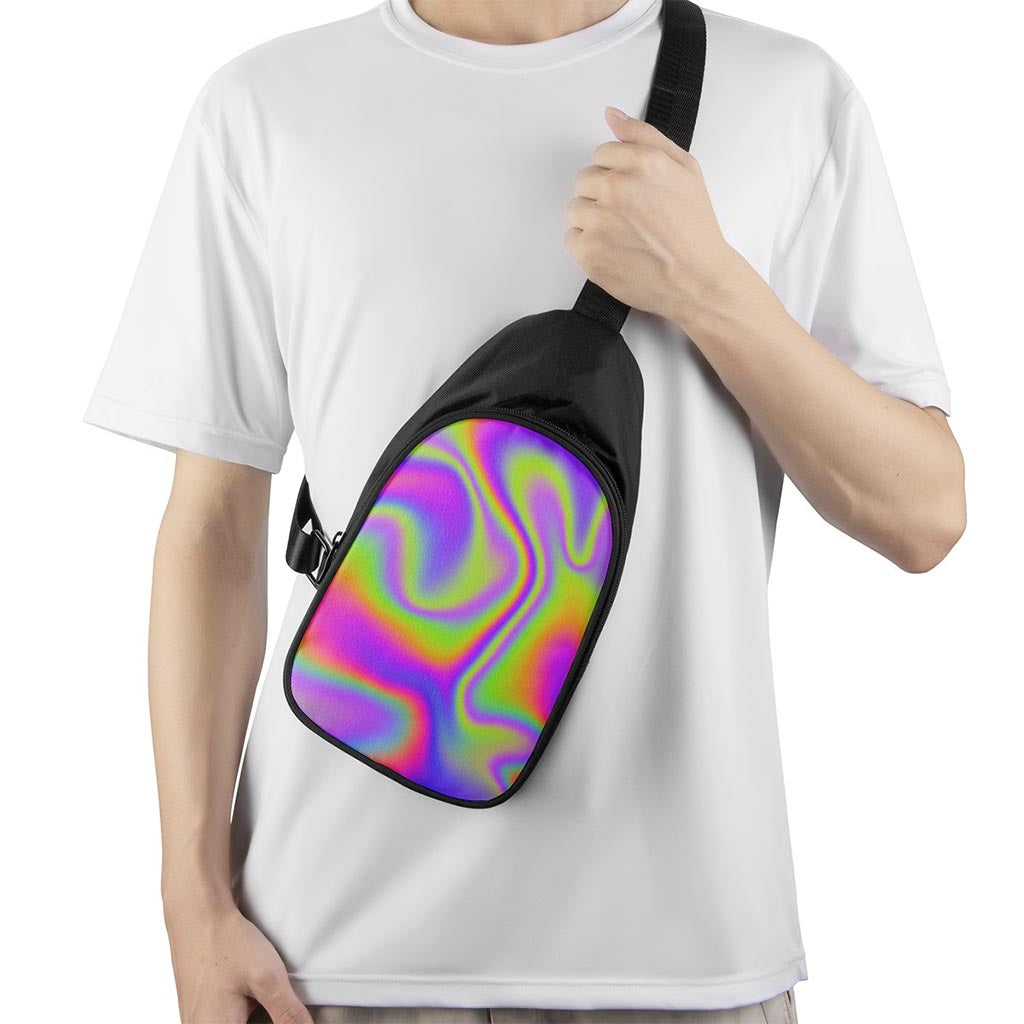 Abstract Holographic Trippy Print Chest Bag