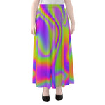 Abstract Holographic Trippy Print Chiffon Maxi Skirt