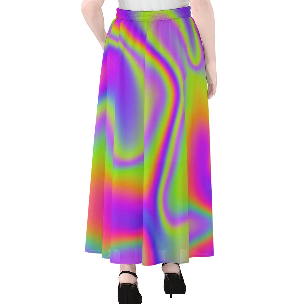 Abstract Holographic Trippy Print Chiffon Maxi Skirt