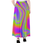 Abstract Holographic Trippy Print Chiffon Maxi Skirt