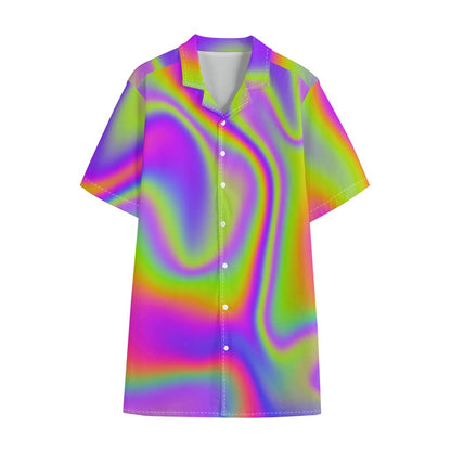 Abstract Holographic Trippy Print Cotton Hawaiian Shirt