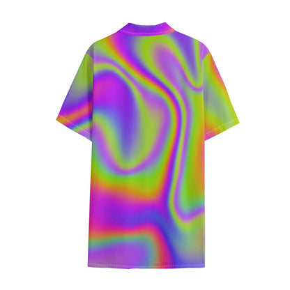 Abstract Holographic Trippy Print Cotton Hawaiian Shirt