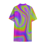 Abstract Holographic Trippy Print Cotton Hawaiian Shirt